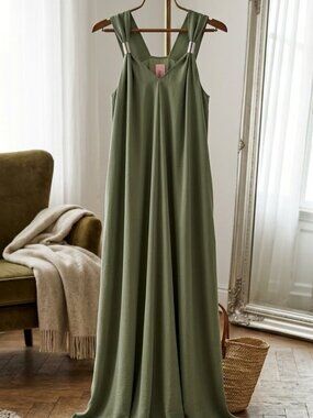 Mint Green V-Neck Dress Metallic Strap Detail Sleeveless Size L